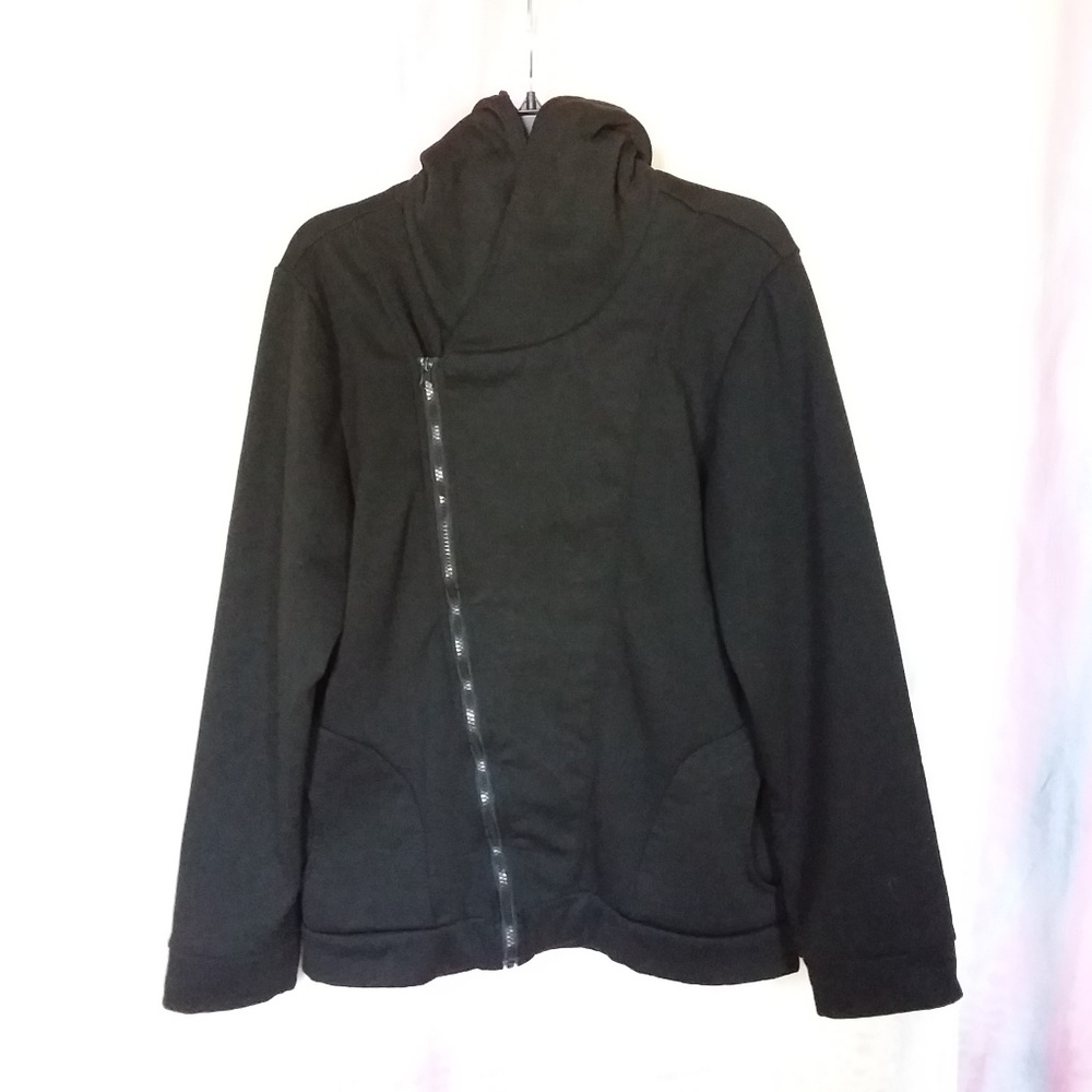 Black Polyester Slant Zip Hoodie